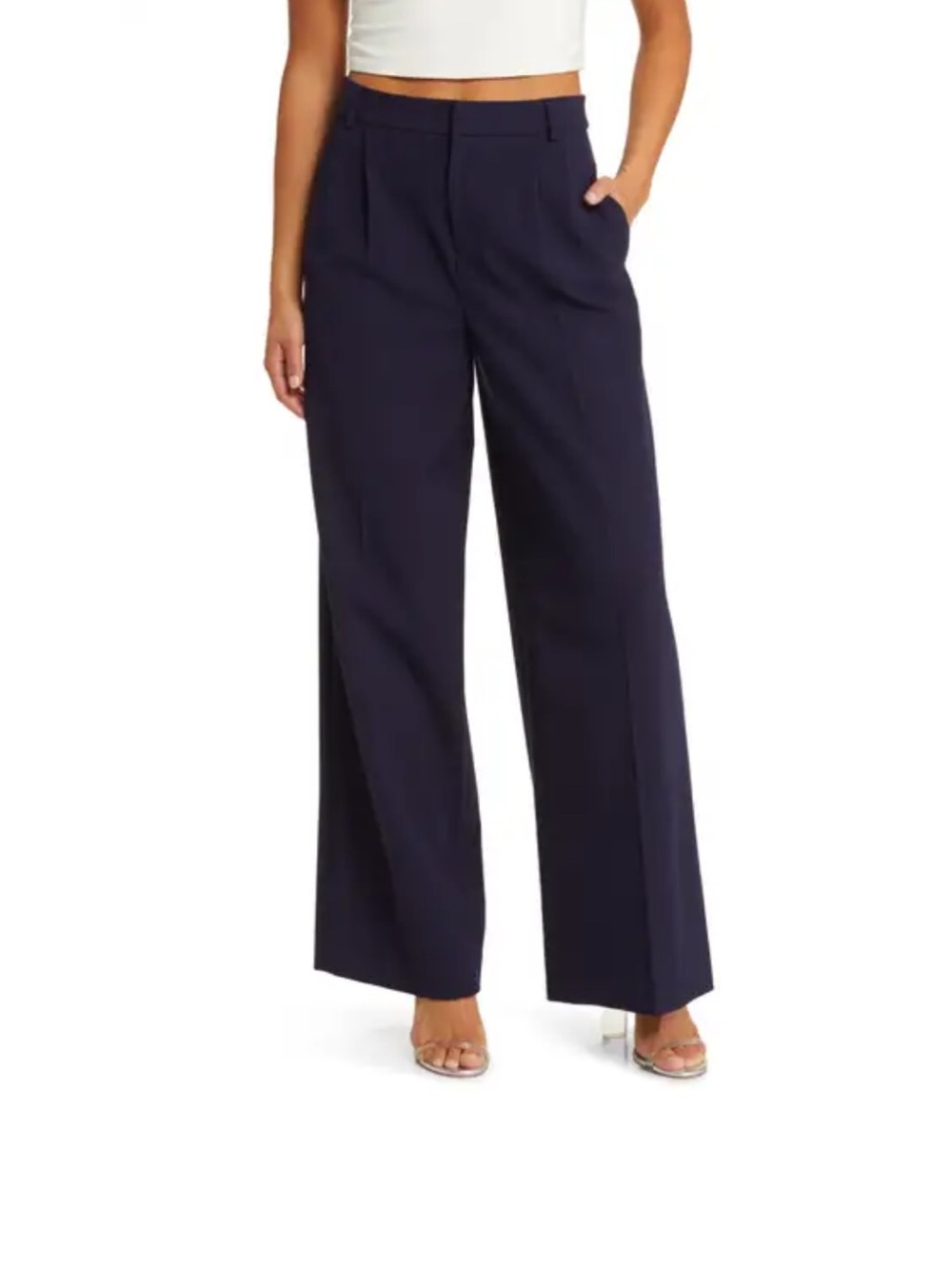 Open Edit high Rise Wide Leg Pants in Dark Navy